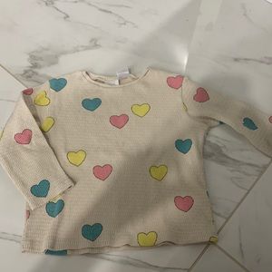Zara girls waffle knit heart t shirt, size 2-3